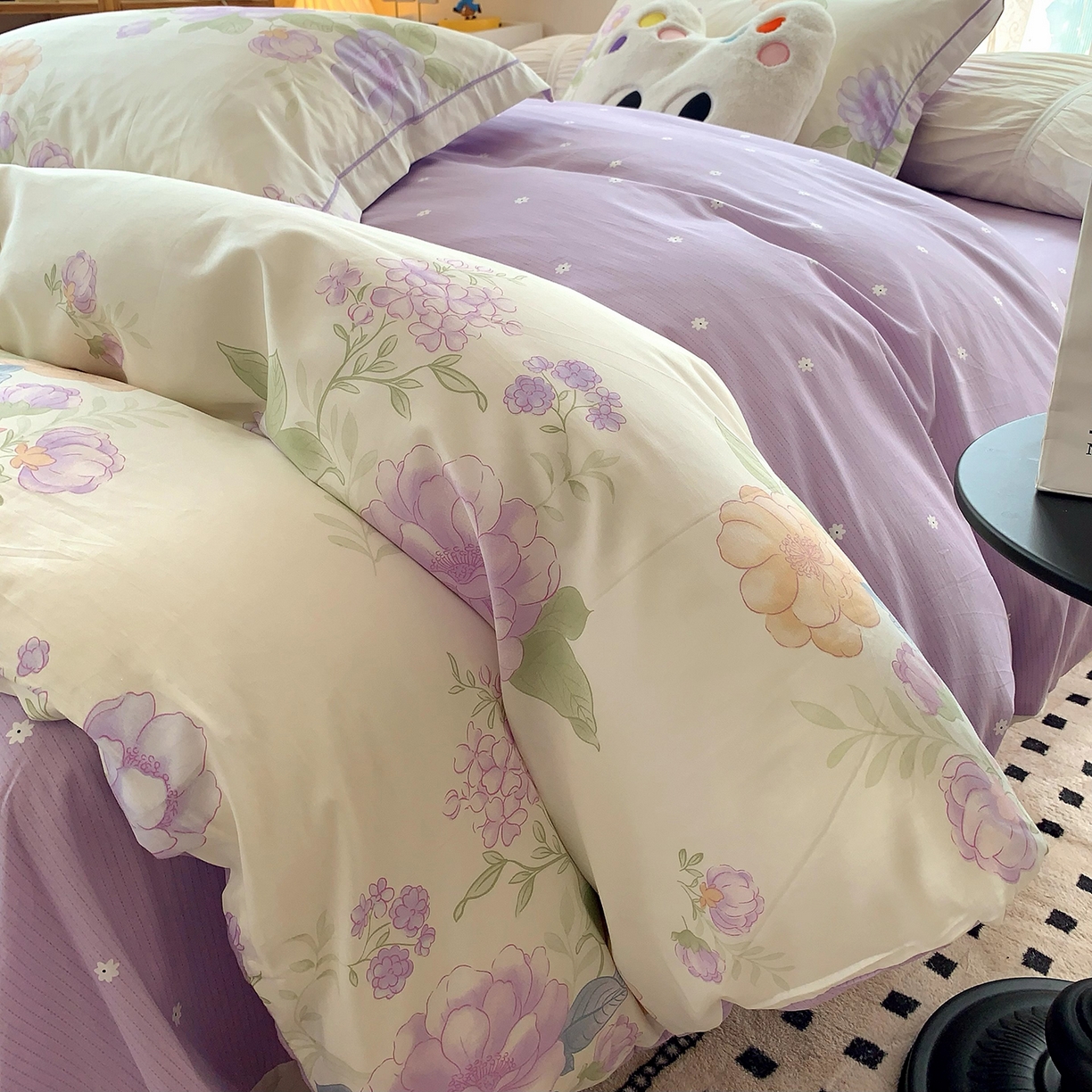 91家纺网 家纺一手货源 找家纺 莱豫家纺 2025新款亲肤舒适小清新印花全棉四件套第七批 桃之夭夭