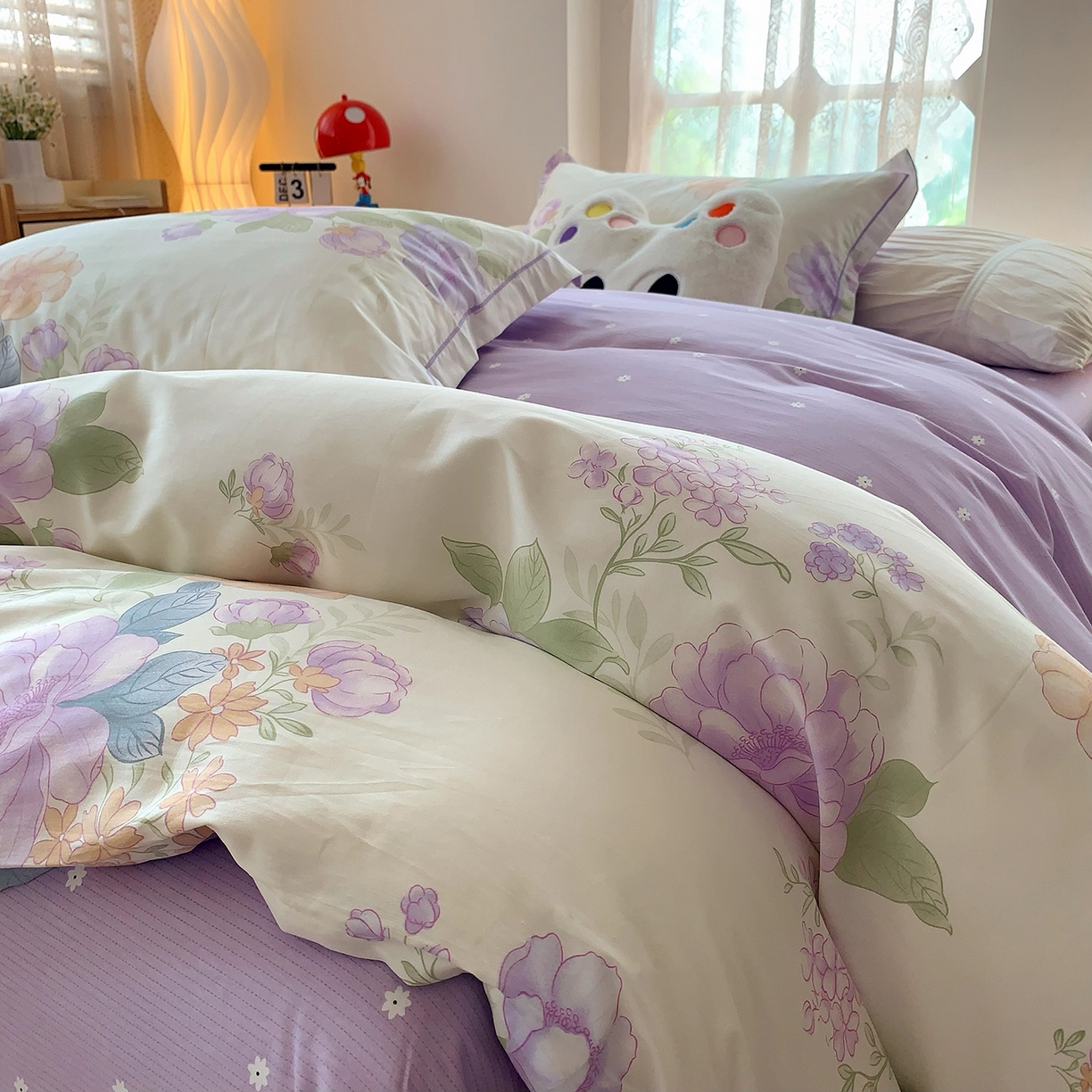 91家纺网 家纺一手货源 找家纺 莱豫家纺 2025新款亲肤舒适小清新印花全棉四件套第七批 桃之夭夭