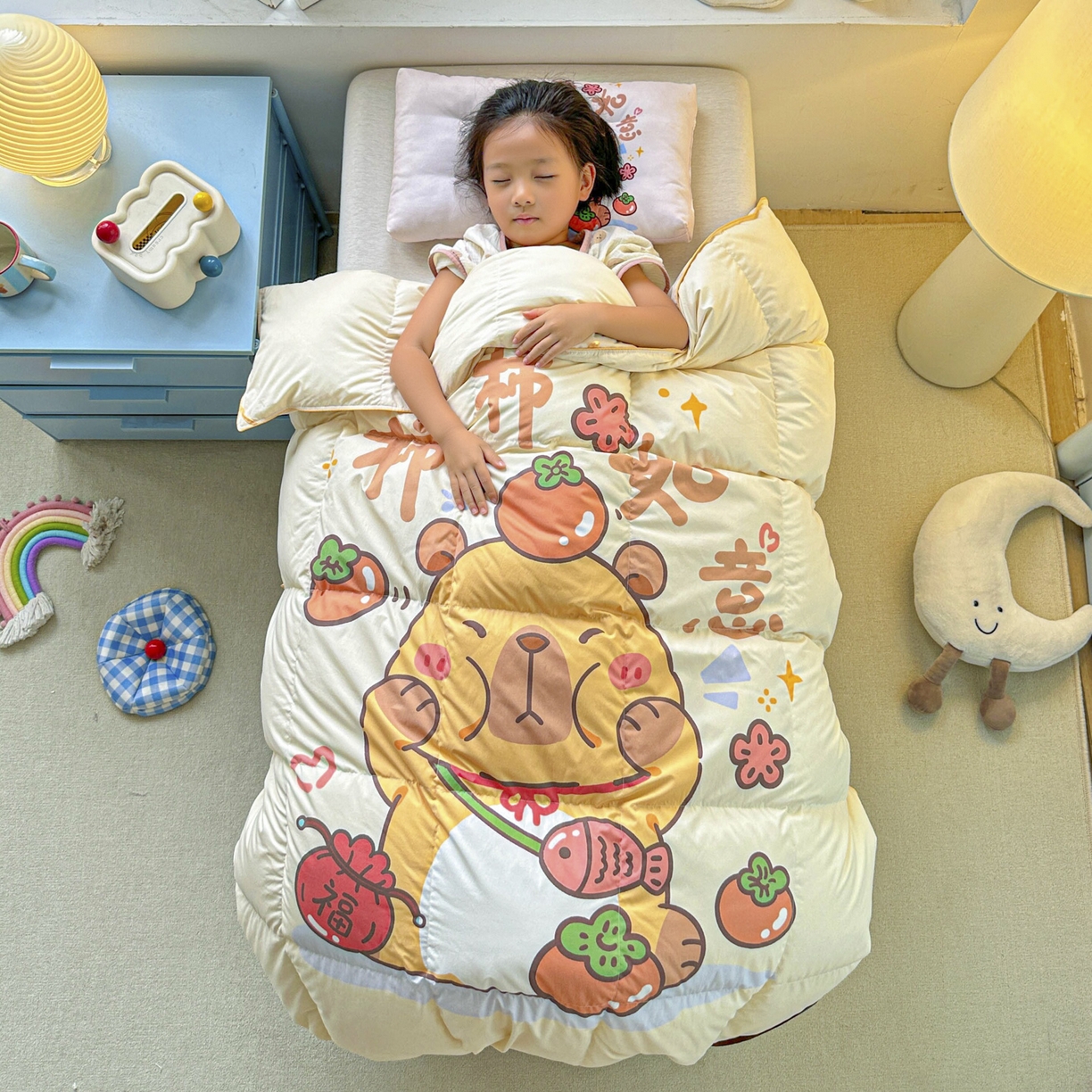 暖羽屋羽绒馆 2025新款天丝莱赛尔鹅绒丝被芯 抗菌 防螨羽毛被1.2米 白鹅绒丝 儿童学生被子1.5 春秋被 柿柿如意