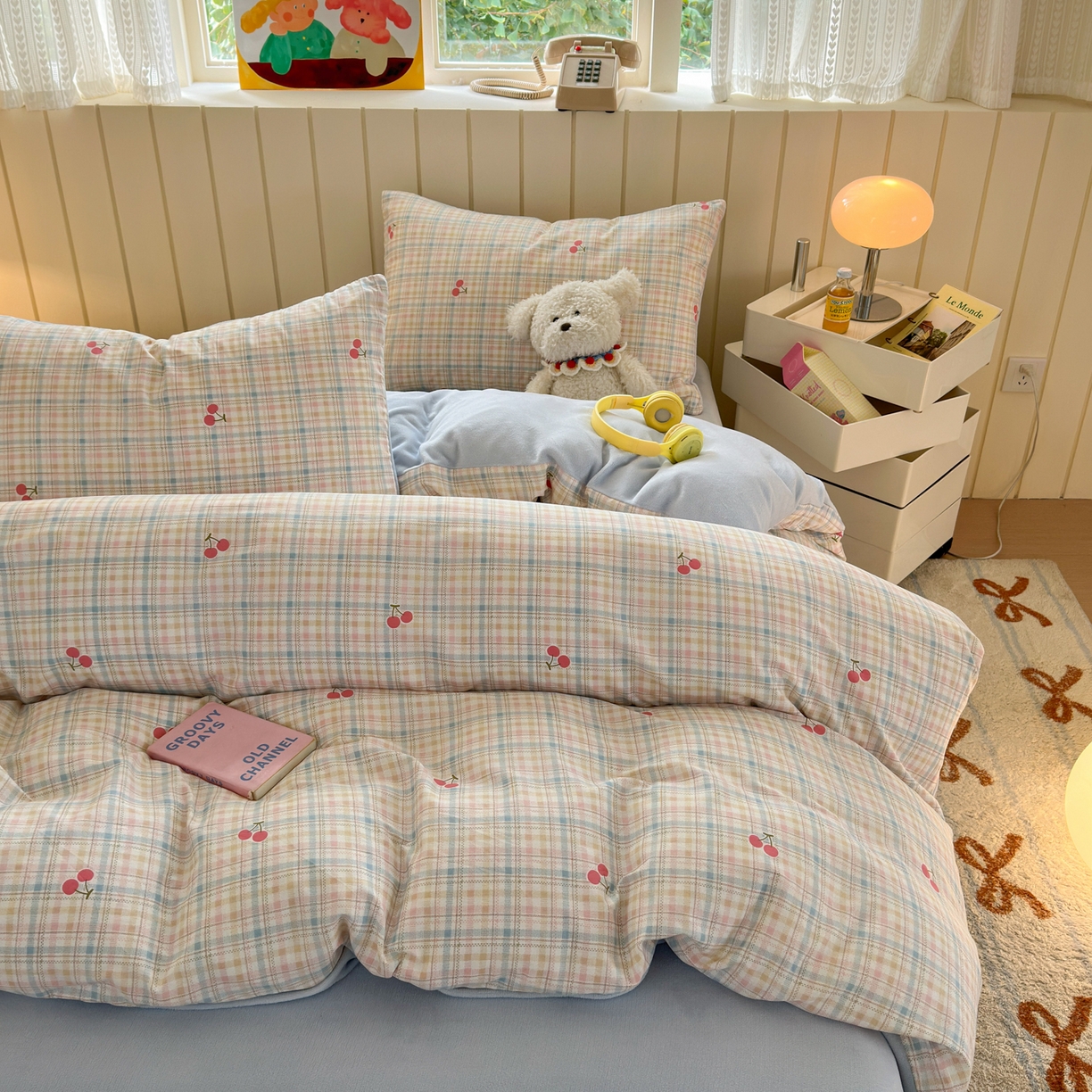 Sweet dreams甜梦 2025新款棉加绒印花四件套 格子樱桃