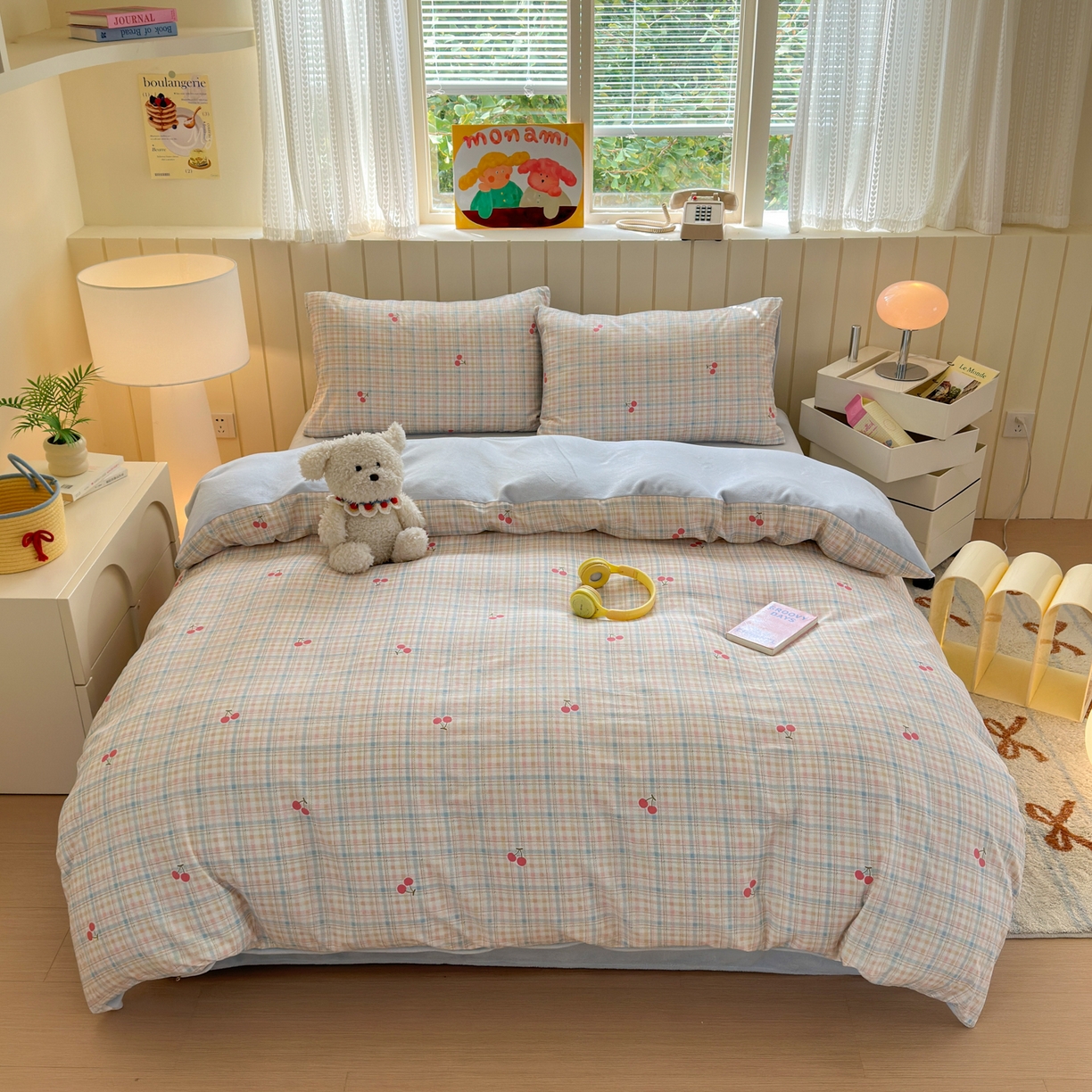 91家纺网 家纺一手货源 找家纺 Sweet dreams甜梦 2025新款棉加绒印花四件套 格子樱桃