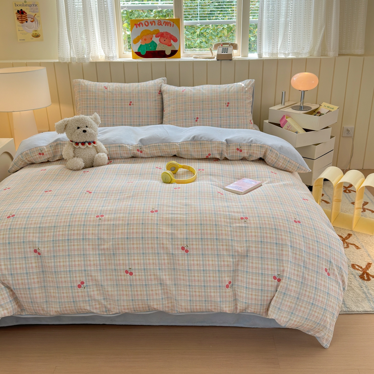 91家纺网 家纺一手货源 找家纺 Sweet dreams甜梦 2025新款棉加绒印花四件套 格子樱桃