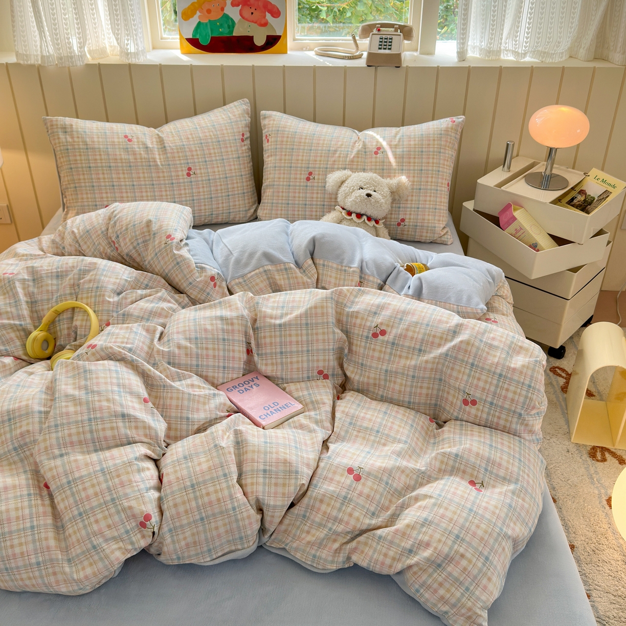 91家纺网 家纺一手货源 找家纺 Sweet dreams甜梦 2025新款棉加绒印花四件套 格子樱桃