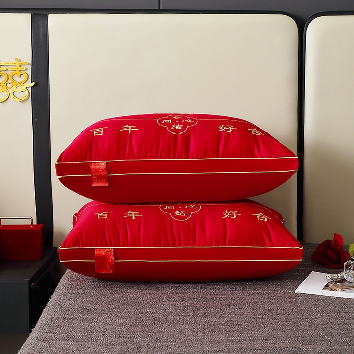 91家纺网 家纺一手货源 找家纺 （总）糖果枕芯 2025新款刺绣婚庆大红枕芯新款婚庆枕芯-永结同心