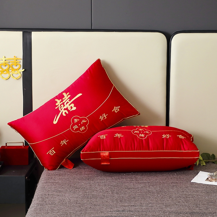 91家纺网 家纺一手货源 找家纺 （总）糖果枕芯 2025新款刺绣婚庆大红枕芯新款婚庆枕芯-永结同心