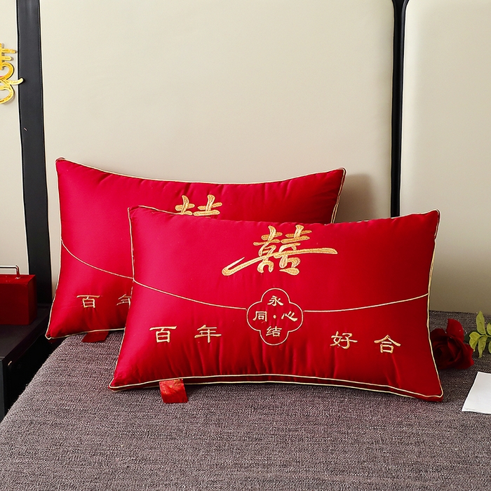 91家纺网 家纺一手货源 找家纺 （总）糖果枕芯 2025新款刺绣婚庆大红枕芯新款婚庆枕芯-永结同心