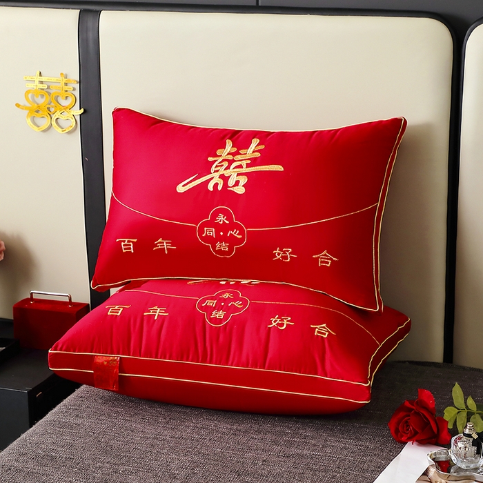 91家纺网 家纺一手货源 找家纺 （总）糖果枕芯 2025新款刺绣婚庆大红枕芯新款婚庆枕芯-永结同心