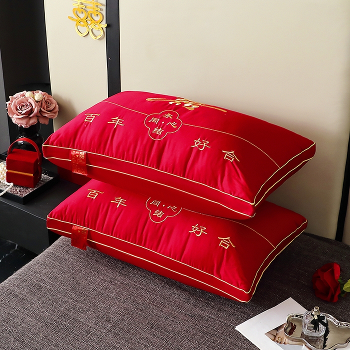 91家纺网 家纺一手货源 找家纺 （总）糖果枕芯 2025新款刺绣婚庆大红枕芯新款婚庆枕芯-永结同心