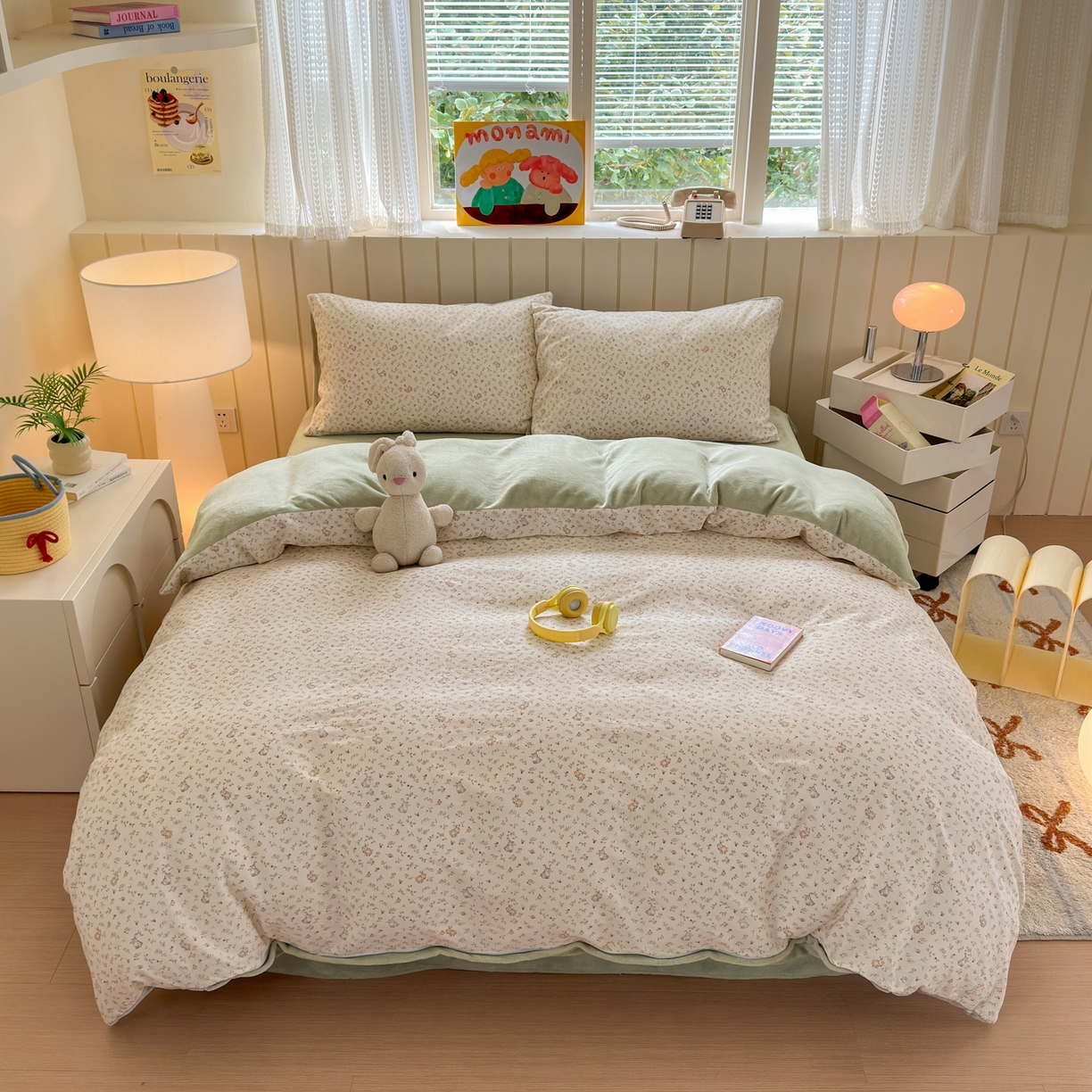 91家纺网 家纺一手货源 找家纺 Sweet dreams甜梦 2025新款棉加绒印花四件套 花园兔子