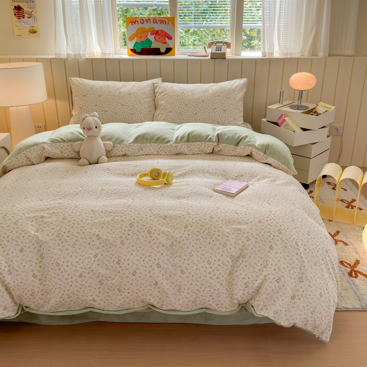 91家纺网 家纺一手货源 找家纺 Sweet dreams甜梦 2025新款棉加绒印花四件套 花园兔子