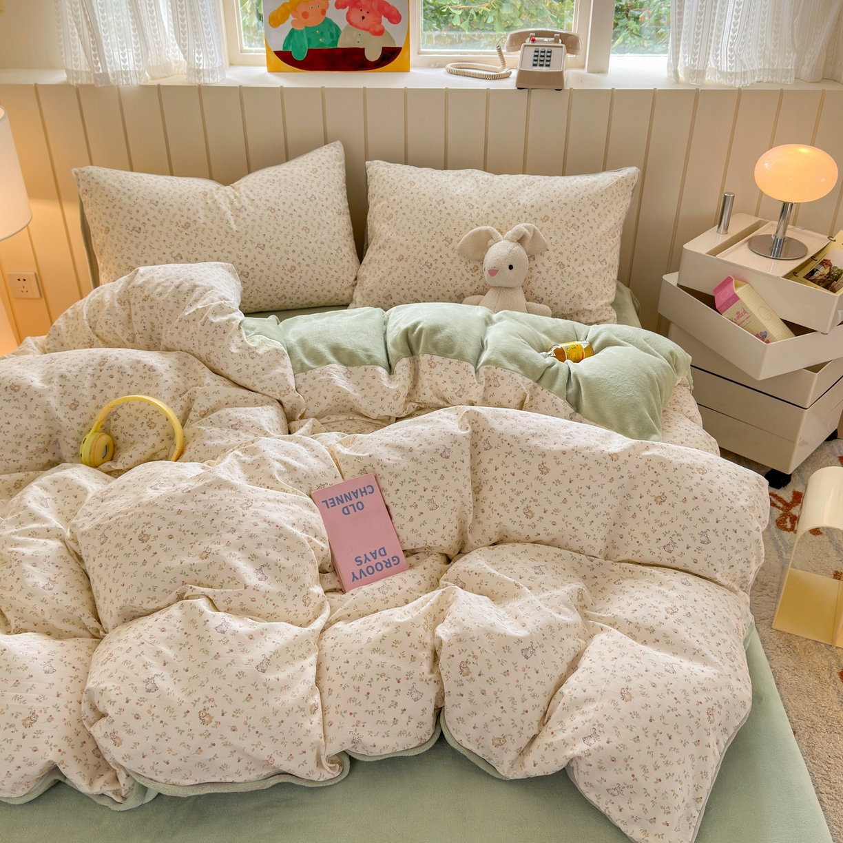 91家纺网 家纺一手货源 找家纺 Sweet dreams甜梦 2025新款棉加绒印花四件套 花园兔子