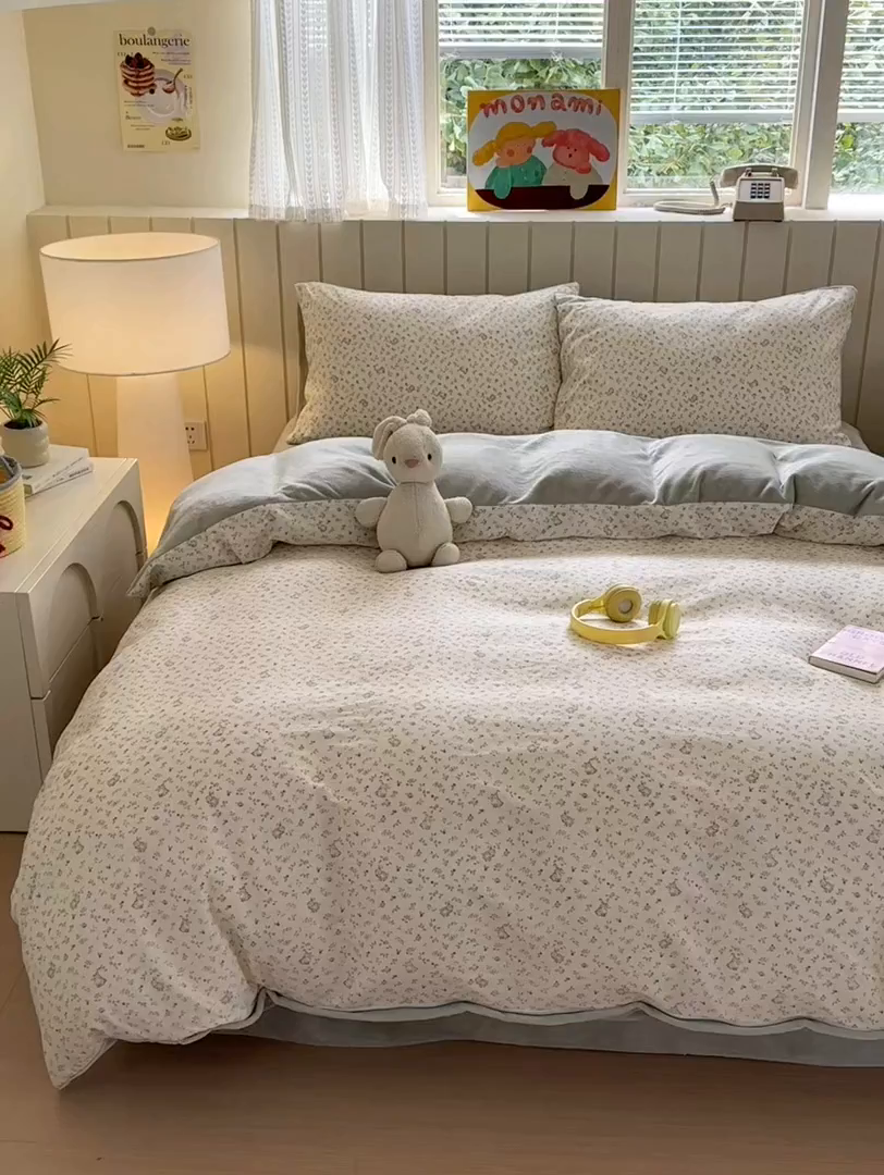 91家纺网 家纺一手货源 找家纺 Sweet dreams甜梦 2025新款棉加绒印花四件套 花园兔子