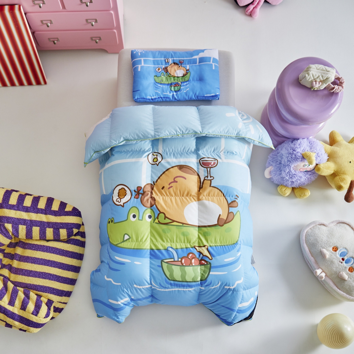 91家纺网 家纺一手货源 找家纺 暖羽屋羽绒馆 2025新款天丝莱赛尔鹅绒丝被芯 抗菌 防螨羽毛被1.2米 白鹅绒丝 儿童学生被子1.5 春秋被 鱼鼠同乐