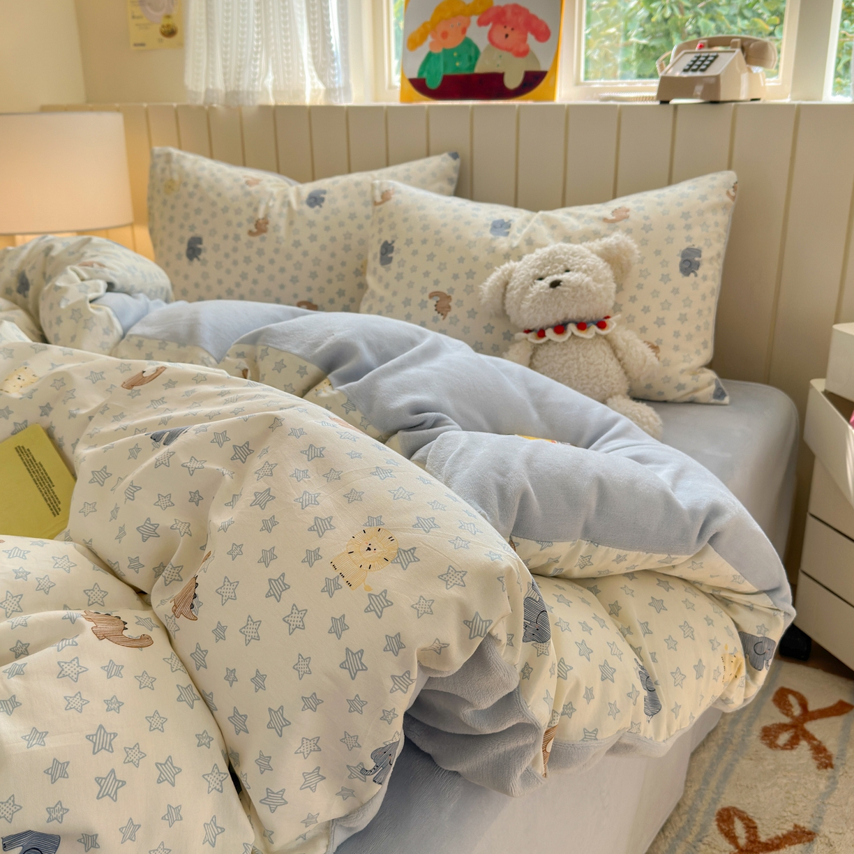 91家纺网 家纺一手货源 找家纺 Sweet dreams甜梦 2025新款棉加绒印花四件套 恐龙乐园