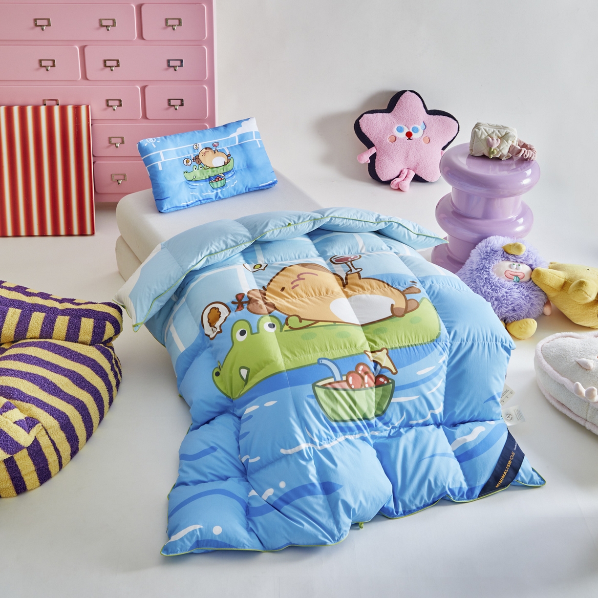 91家纺网 家纺一手货源 找家纺 暖羽屋羽绒馆 2025新款天丝莱赛尔鹅绒丝被芯 抗菌 防螨羽毛被1.2米 白鹅绒丝 儿童学生被子1.5 春秋被 鱼鼠同乐