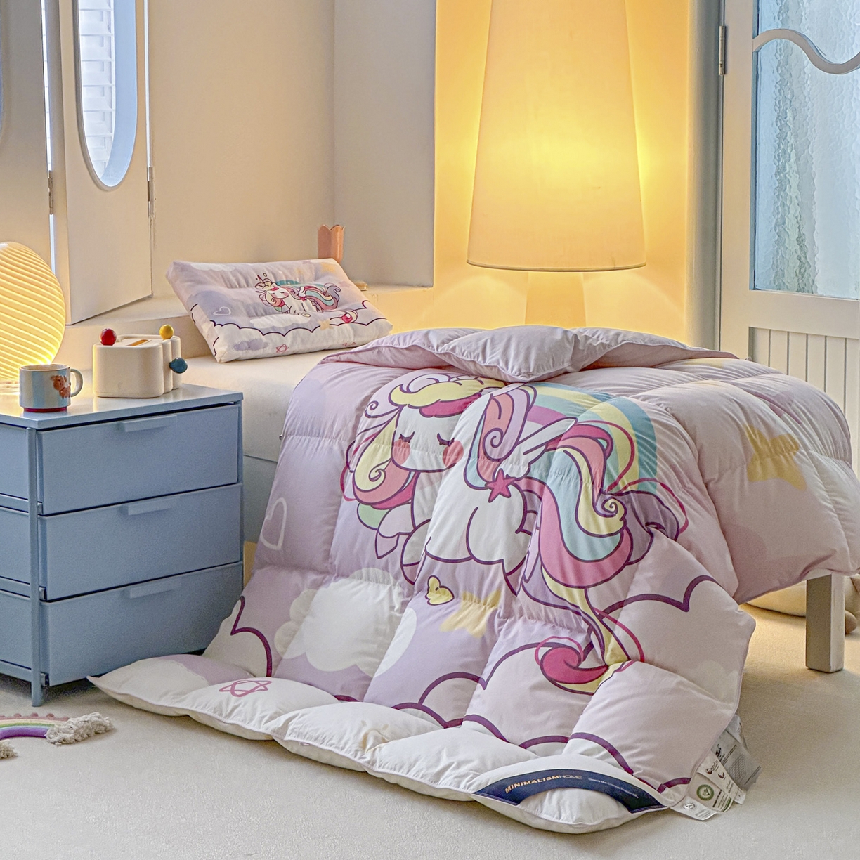 91家纺网 家纺一手货源 找家纺 暖羽屋羽绒馆 2025新款天丝莱赛尔鹅绒丝被芯 抗菌 防螨羽毛被1.2米 白鹅绒丝 儿童学生被子1.5 春秋被 云端小马儿