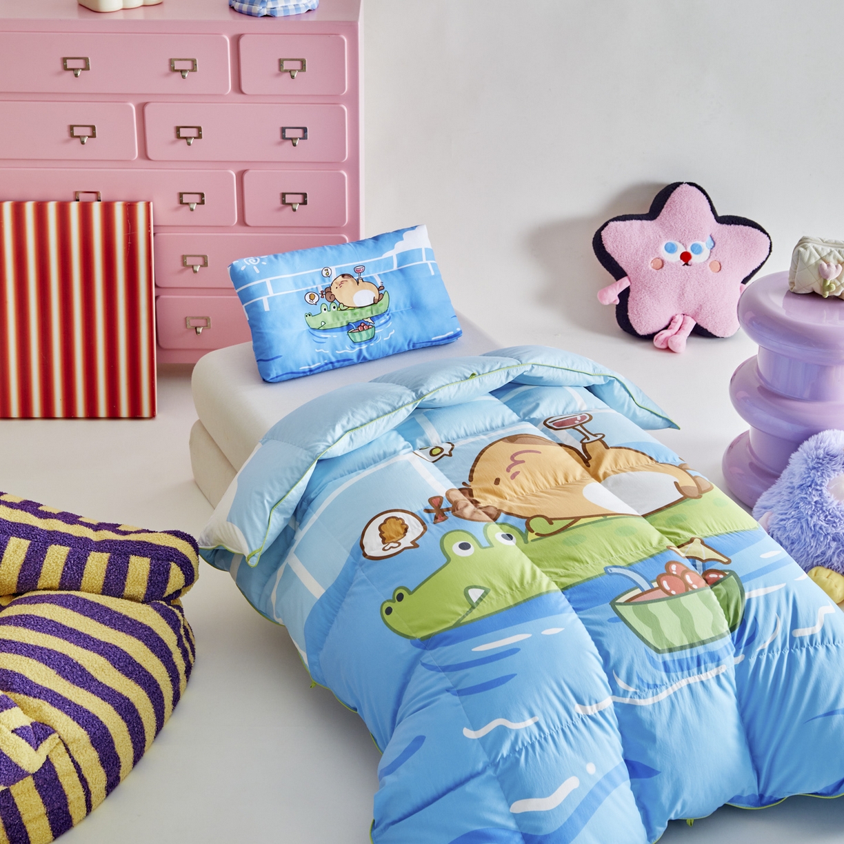 91家纺网 家纺一手货源 找家纺 暖羽屋羽绒馆 2025新款天丝莱赛尔鹅绒丝被芯 抗菌 防螨羽毛被1.2米 白鹅绒丝 儿童学生被子1.5 春秋被 鱼鼠同乐