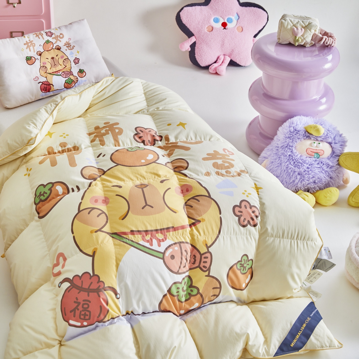 91家纺网 家纺一手货源 找家纺 暖羽屋羽绒馆 2025新款天丝莱赛尔鹅绒丝被芯 抗菌 防螨羽毛被1.2米 白鹅绒丝 儿童学生被子1.5 春秋被 柿柿如意2