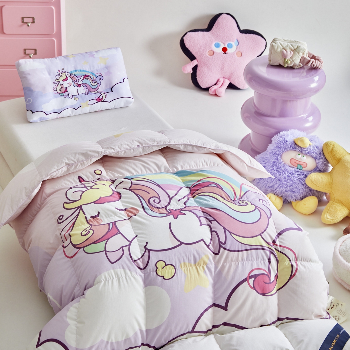 91家纺网 家纺一手货源 找家纺 暖羽屋羽绒馆 2025新款天丝莱赛尔鹅绒丝被芯 抗菌 防螨羽毛被1.2米 白鹅绒丝 儿童学生被子1.5 春秋被 云端小马儿2