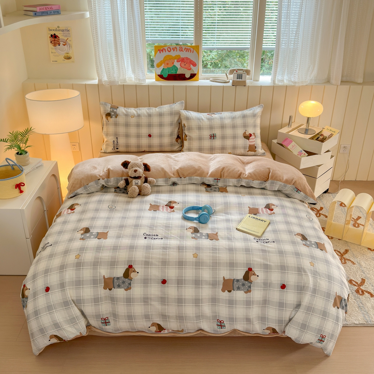 91家纺网 家纺一手货源 找家纺 Sweet dreams甜梦 2025新款棉加绒印花四件套 毛衣小狗