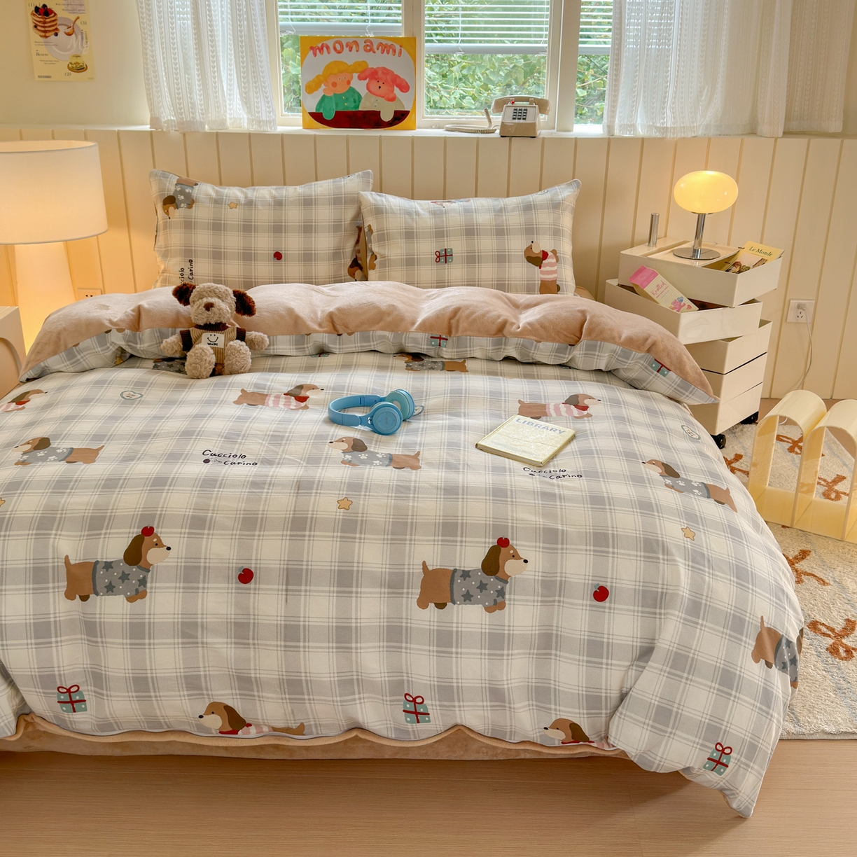 91家纺网 家纺一手货源 找家纺 Sweet dreams甜梦 2025新款棉加绒印花四件套 毛衣小狗