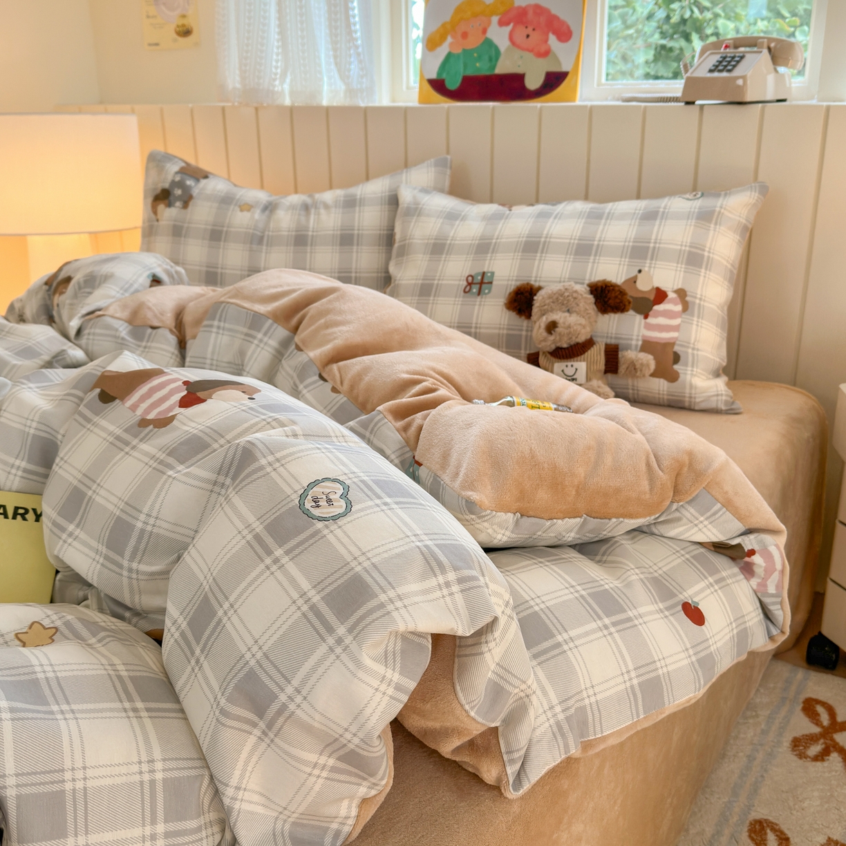 91家纺网 家纺一手货源 找家纺 Sweet dreams甜梦 2025新款棉加绒印花四件套 毛衣小狗