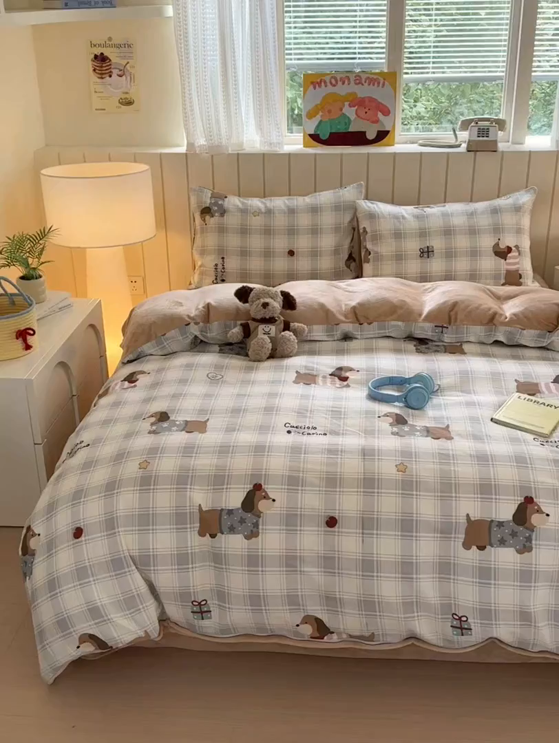 91家纺网 家纺一手货源 找家纺 Sweet dreams甜梦 2025新款棉加绒印花四件套 毛衣小狗