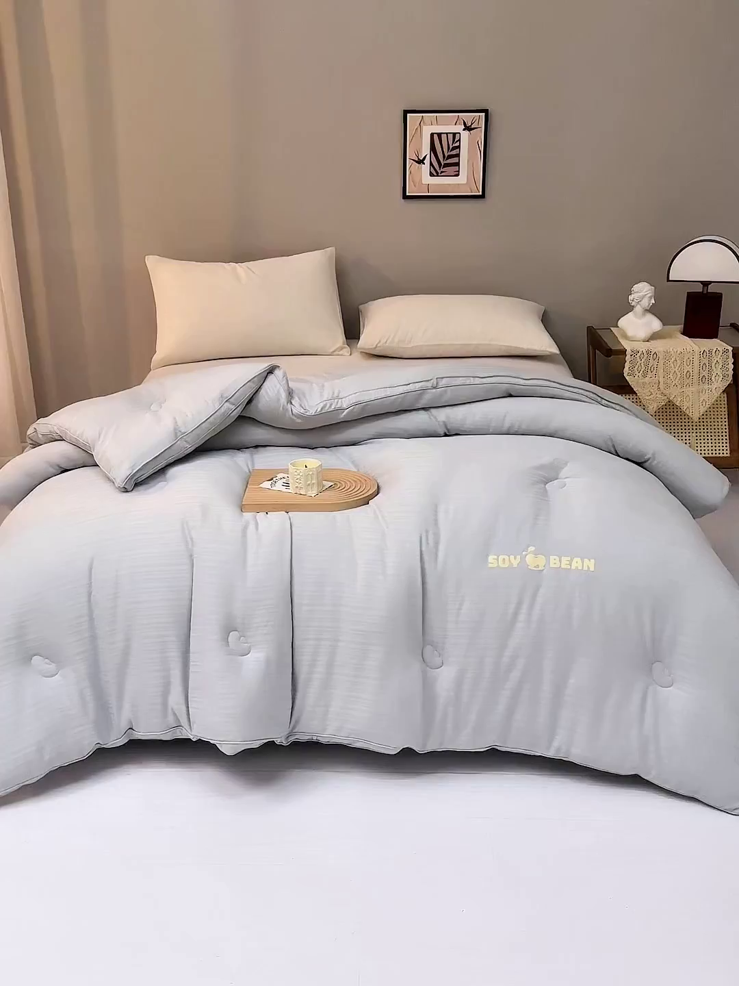 91家纺网 家纺一手货源 找家纺 恒科家纺 2025新款提花55%李官奇大豆纤维大豆被春秋被冬被被芯空调被 提花-雾灰蓝