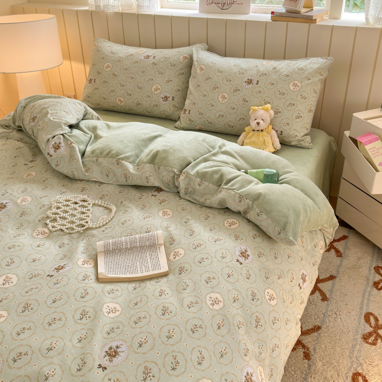 91家纺网 家纺一手货源 找家纺 Sweet dreams甜梦 2025新款棉加绒印花四件套 秘境花园