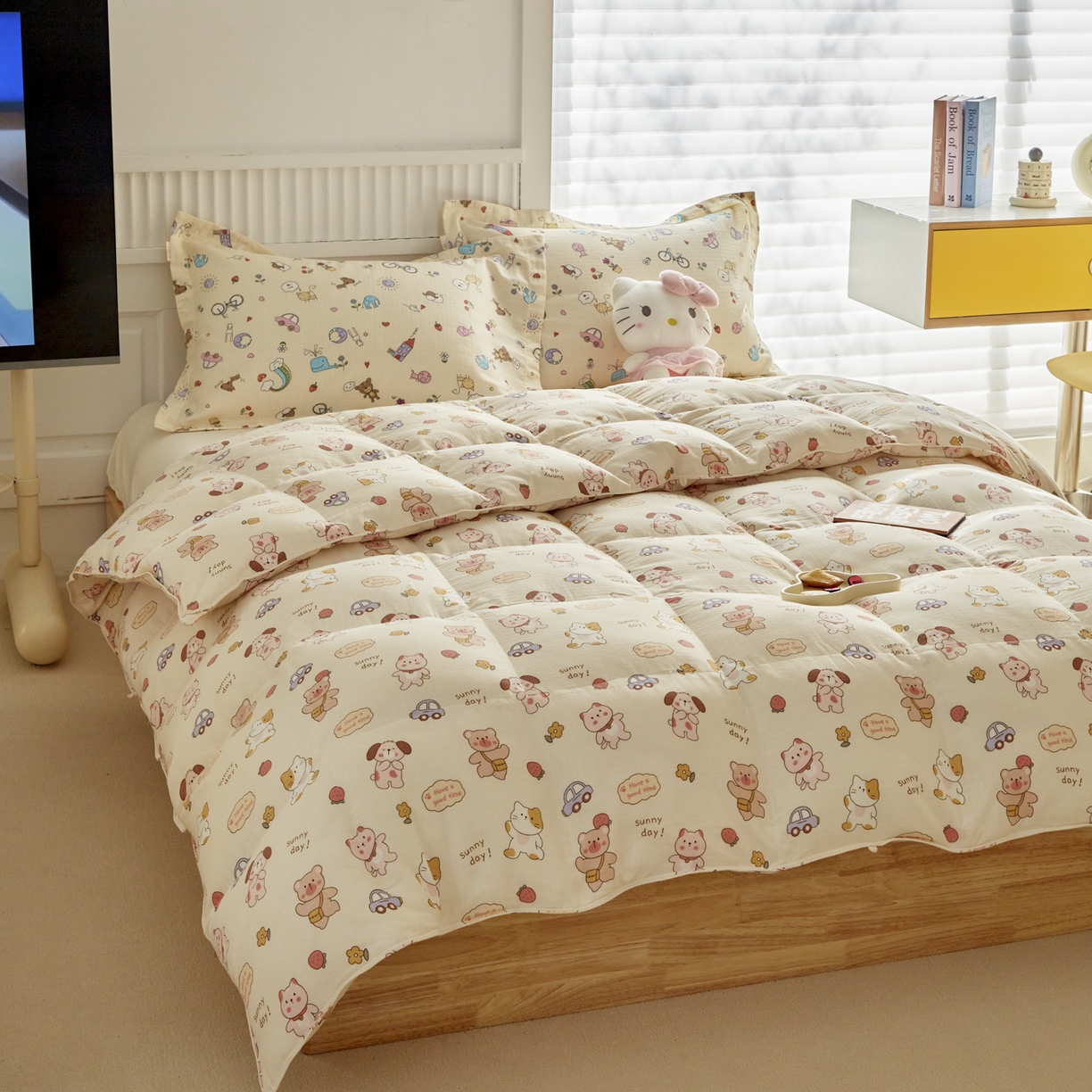 91家纺网 家纺一手货源 找家纺 暖羽屋羽绒馆 2025新款A类双层纱鹅绒丝被芯儿童学生 羽绒被子 羽毛被婴幼儿园 冬被春秋被 快乐伙伴 双层纱 带细节