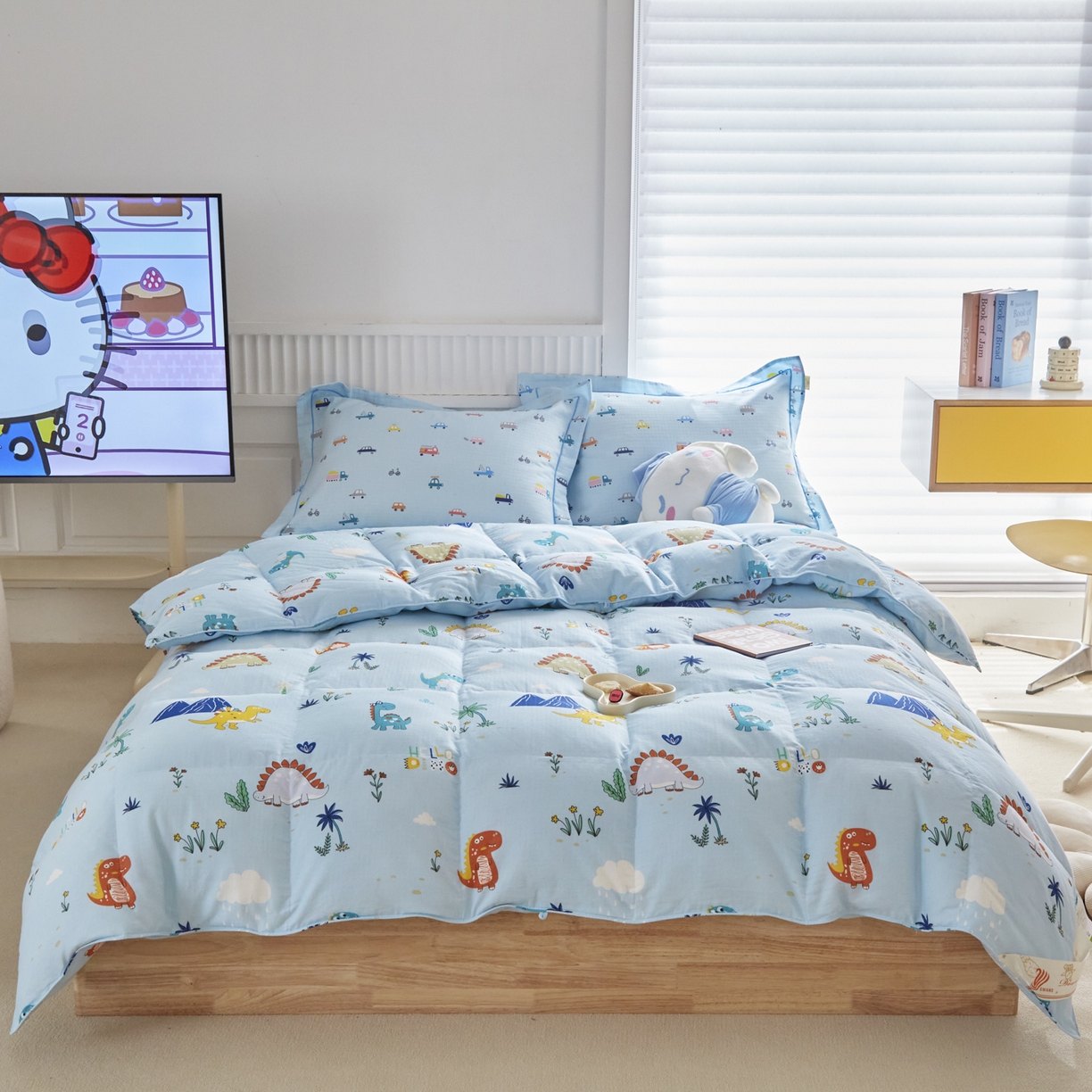 91家纺网 家纺一手货源 找家纺 暖羽屋羽绒馆 2025新款A类双层纱鹅绒丝被芯儿童学生 羽绒被子 羽毛被婴幼儿园 冬被春秋被 恐龙乐园 双层纱