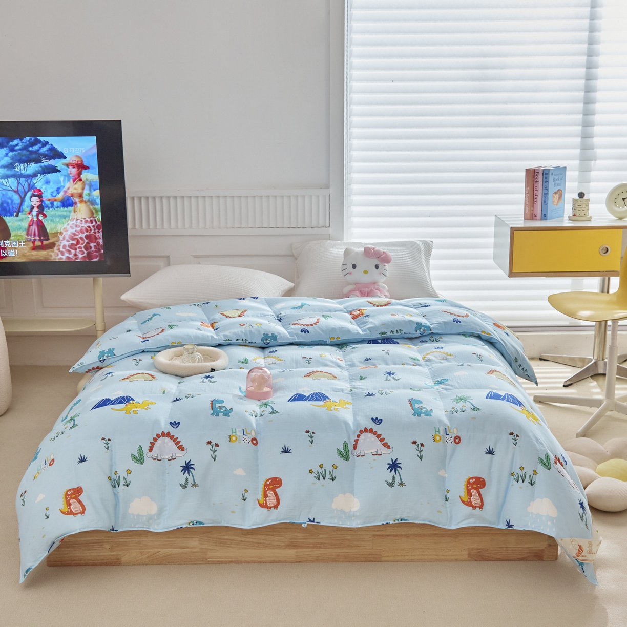 91家纺网 家纺一手货源 找家纺 暖羽屋羽绒馆 2025新款A类双层纱鹅绒丝被芯儿童学生 羽绒被子 羽毛被婴幼儿园 冬被春秋被 恐龙乐园 双层纱