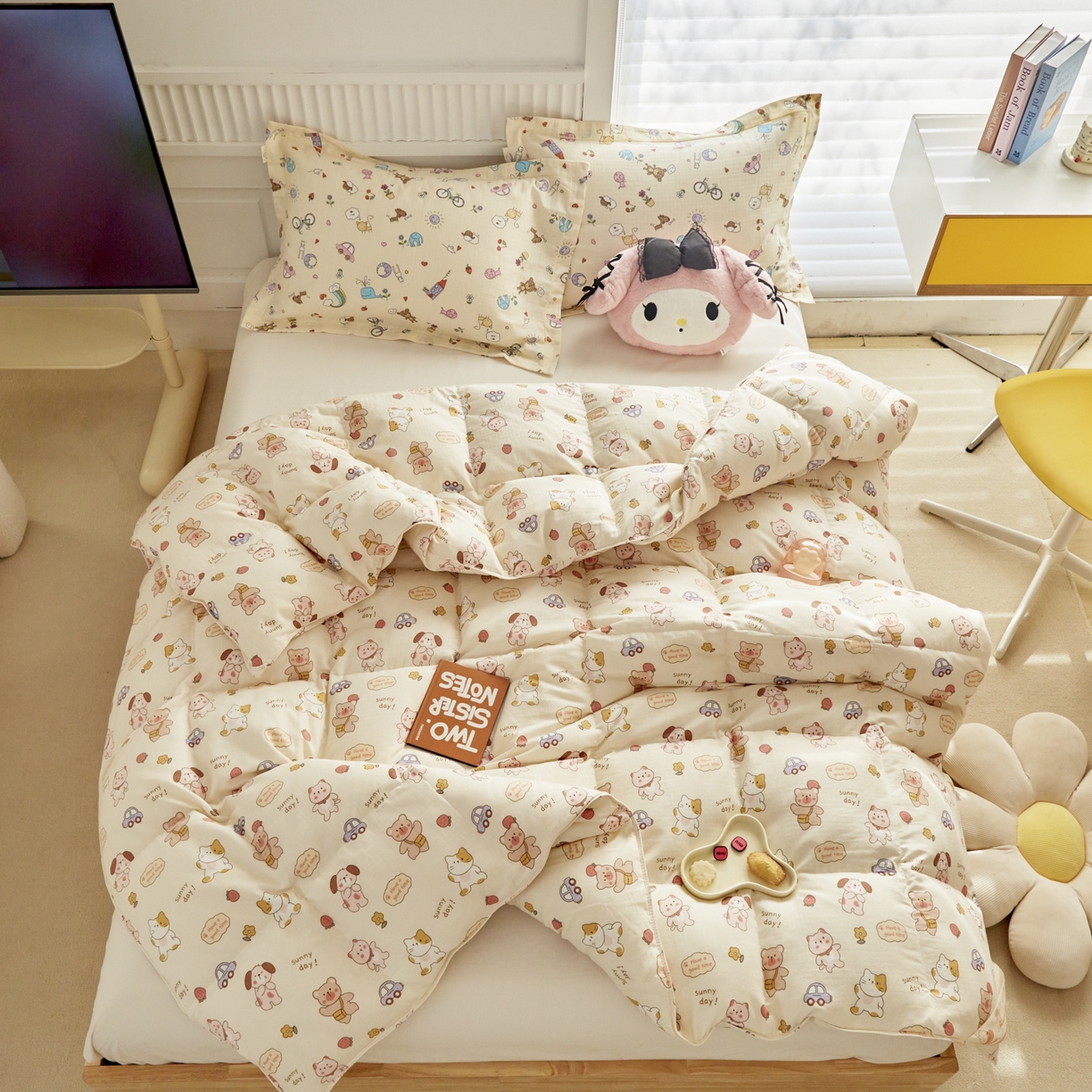 91家纺网 家纺一手货源 找家纺 暖羽屋羽绒馆 2025新款A类双层纱鹅绒丝被芯儿童学生 羽绒被子 羽毛被婴幼儿园 冬被春秋被 快乐伙伴 双层纱 带细节