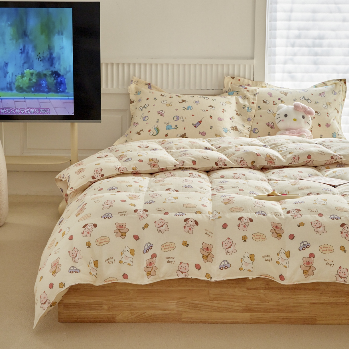 91家纺网 家纺一手货源 找家纺 暖羽屋羽绒馆 2025新款A类双层纱鹅绒丝被芯儿童学生 羽绒被子 羽毛被婴幼儿园 冬被春秋被 快乐伙伴 双层纱 带细节