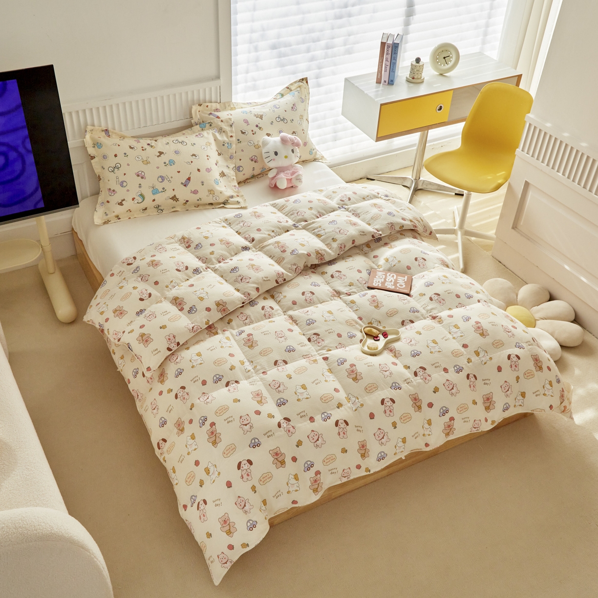 91家纺网 家纺一手货源 找家纺 暖羽屋羽绒馆 2025新款A类双层纱鹅绒丝被芯儿童学生 羽绒被子 羽毛被婴幼儿园 冬被春秋被 快乐伙伴 双层纱 带细节