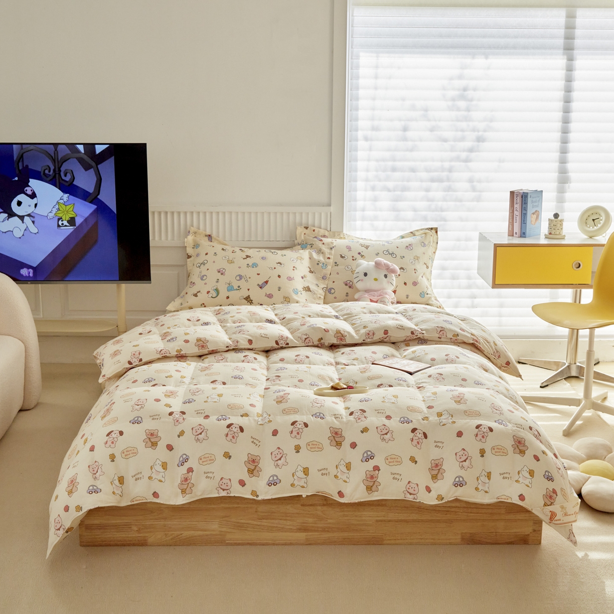 91家纺网 家纺一手货源 找家纺 暖羽屋羽绒馆 2025新款A类双层纱鹅绒丝被芯儿童学生 羽绒被子 羽毛被婴幼儿园 冬被春秋被 快乐伙伴 双层纱 带细节