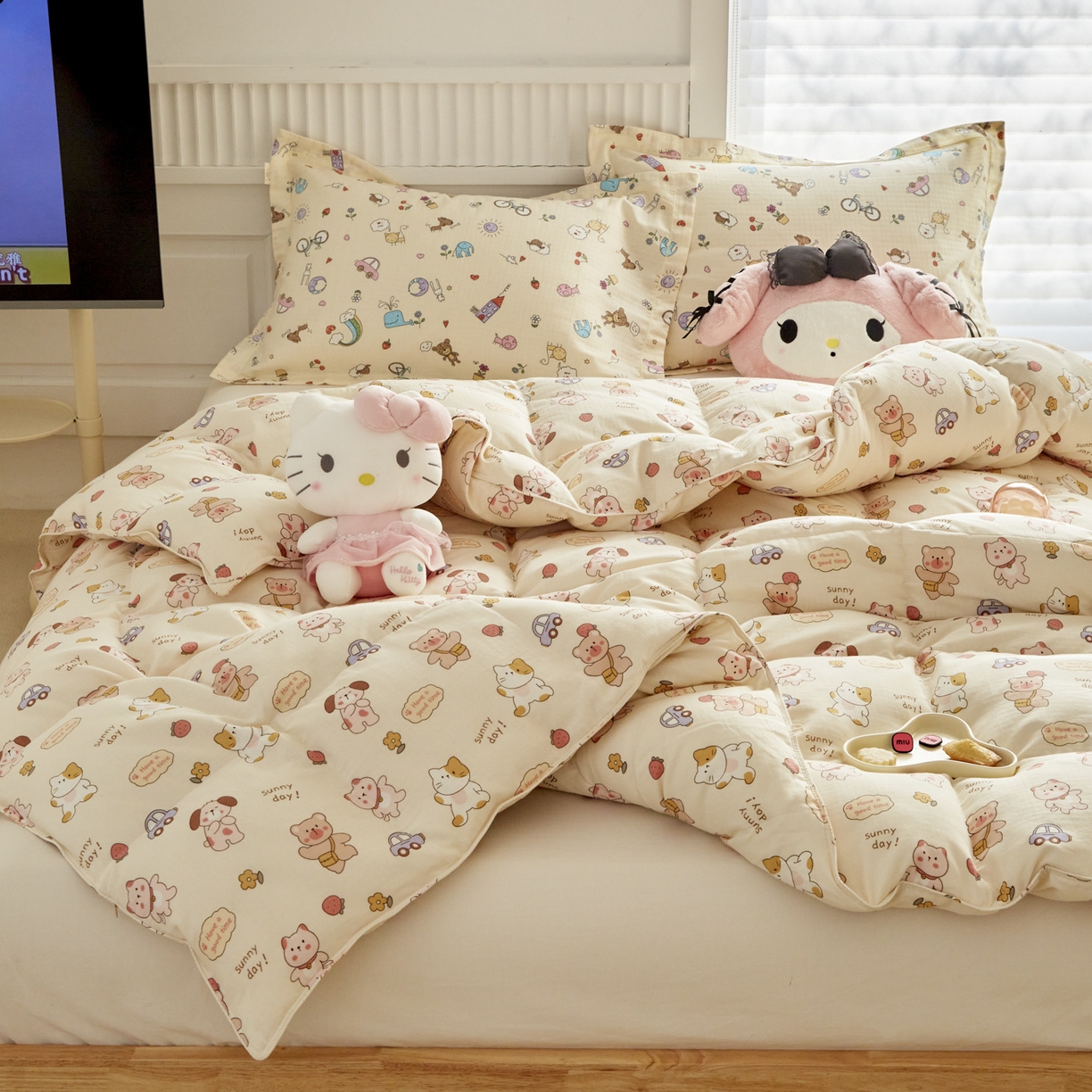 91家纺网 家纺一手货源 找家纺 暖羽屋羽绒馆 2025新款A类双层纱鹅绒丝被芯儿童学生 羽绒被子 羽毛被婴幼儿园 冬被春秋被 快乐伙伴 双层纱 带细节