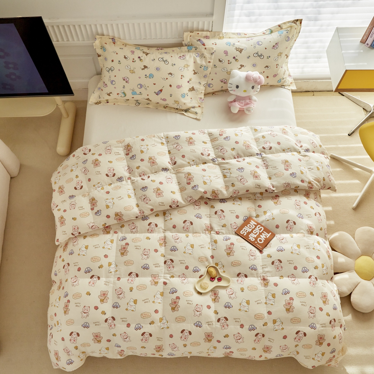 91家纺网 家纺一手货源 找家纺 暖羽屋羽绒馆 2025新款A类双层纱鹅绒丝被芯儿童学生 羽绒被子 羽毛被婴幼儿园 冬被春秋被 快乐伙伴 双层纱 带细节