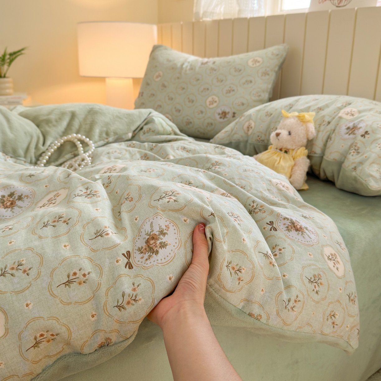 91家纺网 家纺一手货源 找家纺 Sweet dreams甜梦 2025新款棉加绒印花四件套 秘境花园