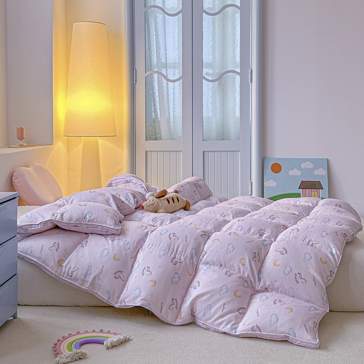 91家纺网 家纺一手货源 找家纺 暖羽屋羽绒馆 2025新款A类双层纱鹅绒丝被芯儿童学生 羽绒被子 羽毛被婴幼儿园 冬被春秋被 快乐梦想