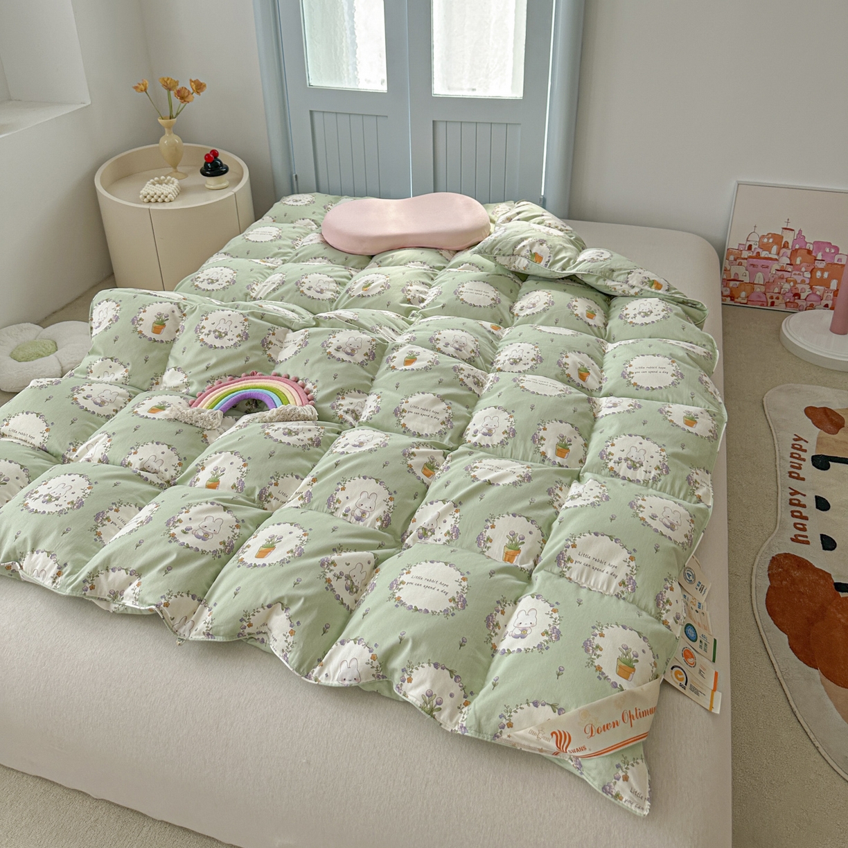 91家纺网 家纺一手货源 找家纺 暖羽屋羽绒馆 2025新款儿童纯棉鹅绒丝被芯60s卡通学生婴幼儿园1.2米羽绒被子1.5米宿舍羽绒冬被 青青小兔