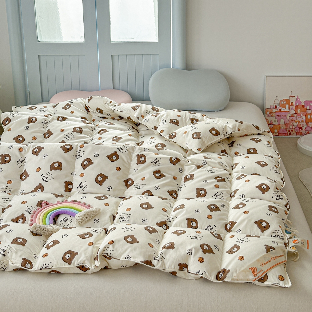 91家纺网 家纺一手货源 找家纺 暖羽屋羽绒馆 2025新款儿童纯棉鹅绒丝被芯60s卡通学生婴幼儿园1.2米羽绒被子1.5米宿舍羽绒冬被 饼干小熊