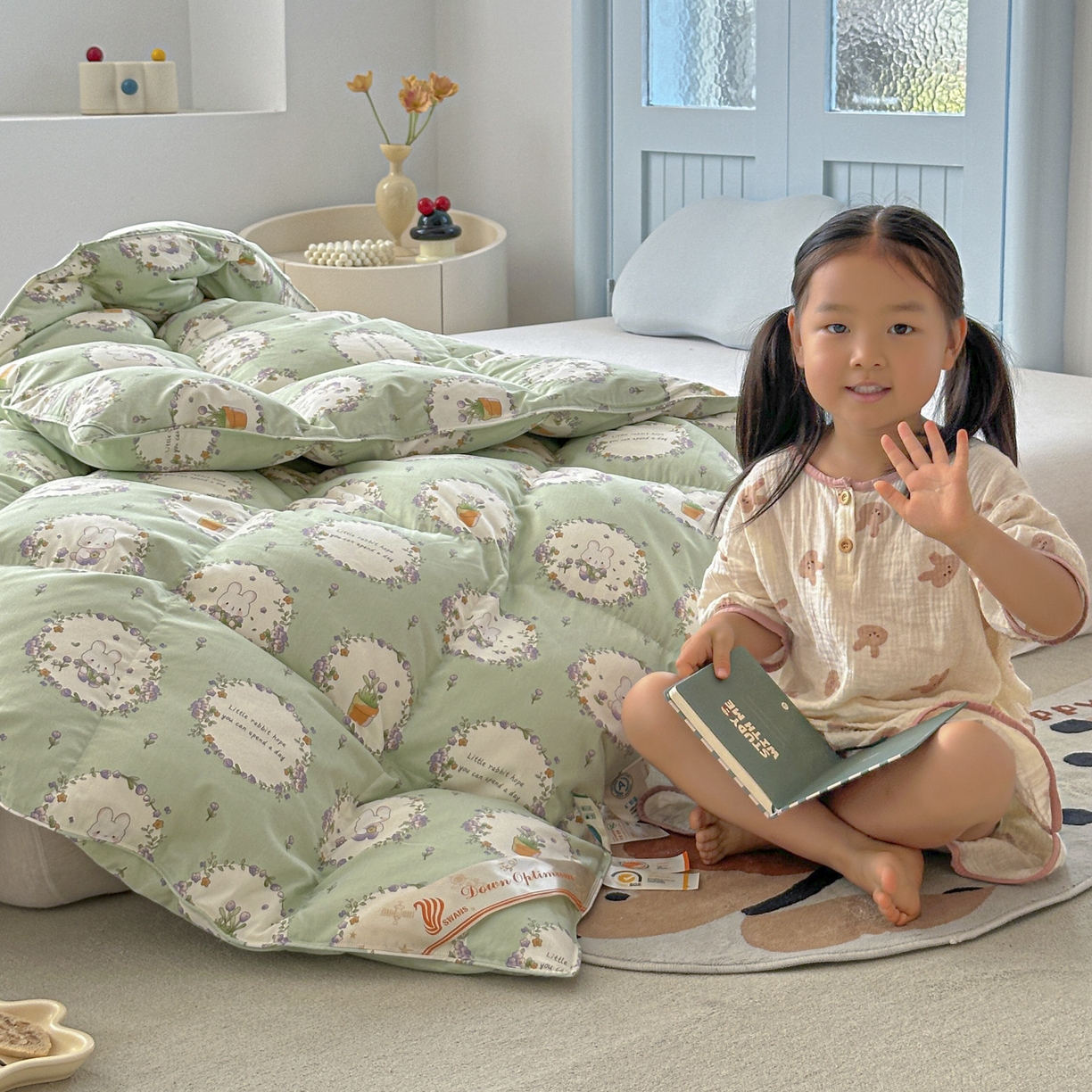 91家纺网 家纺一手货源 找家纺 （总）暖羽屋羽绒馆 2025新款儿童纯棉鹅绒丝被芯60s卡通学生婴幼儿园1.2米羽绒被子1.5米宿舍羽绒冬被