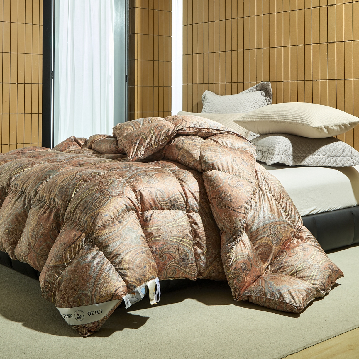 91家纺网 家纺一手货源 找家纺 暖羽屋羽绒馆 2025新款印花鹅绒丝冬被 羽绒被子 春秋白鹅绒被芯 羽毛被子双人加厚冬被 芳华