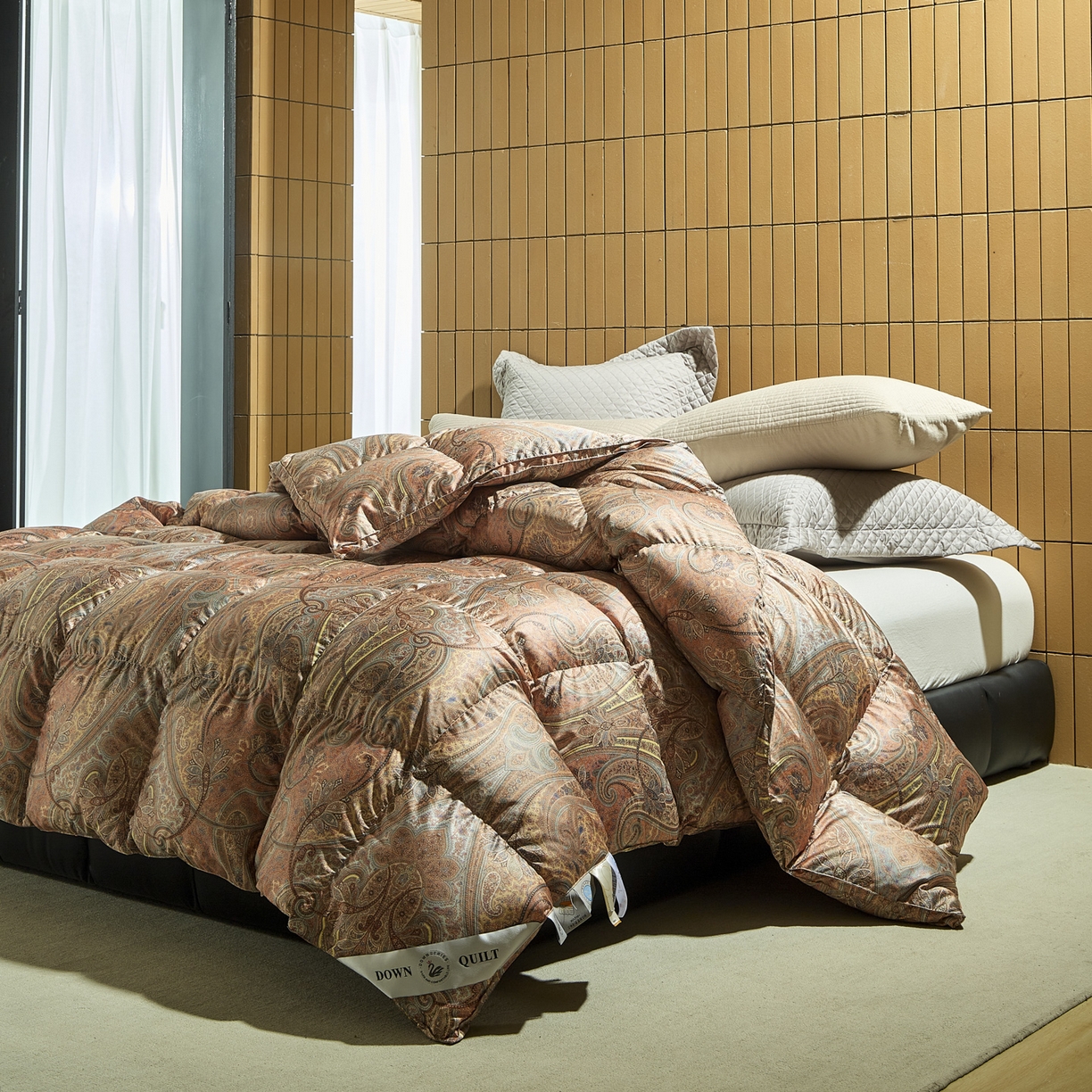 91家纺网 家纺一手货源 找家纺 （总）暖羽屋羽绒馆 2025新款印花鹅绒丝冬被 羽绒被子 春秋白鹅绒被芯 羽毛被子双人加厚冬被