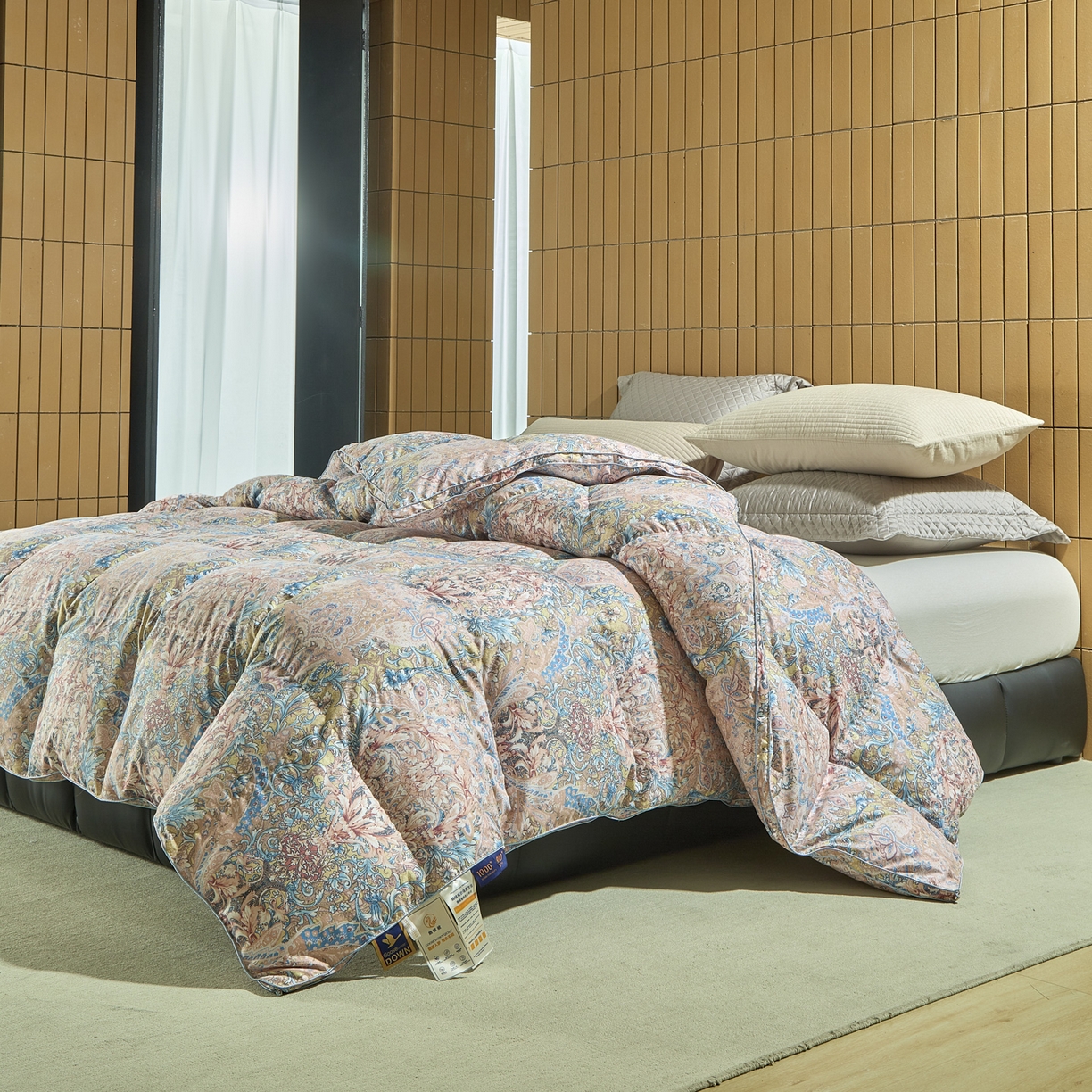 91家纺网 家纺一手货源 找家纺 暖羽屋羽绒馆 2025新款印花鹅绒丝冬被 羽绒被子 春秋白鹅绒被芯 羽毛被子双人加厚冬被 凤羽