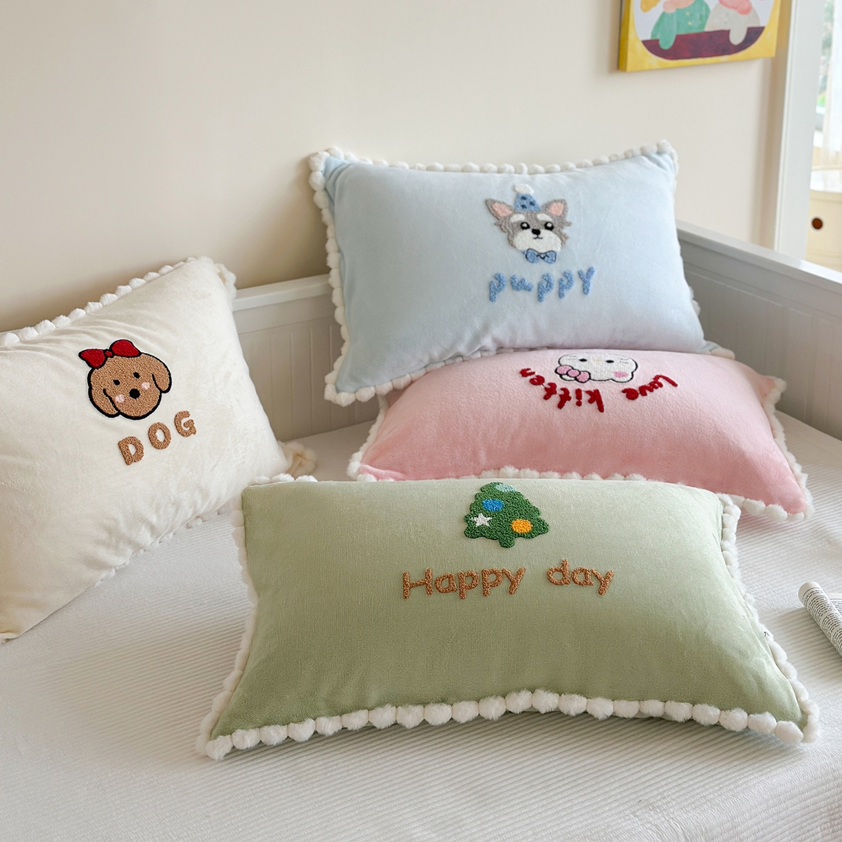 91家纺网 家纺一手货源 找家纺 （总）寐居家纺 2025新款牛奶绒毛巾绣单枕套