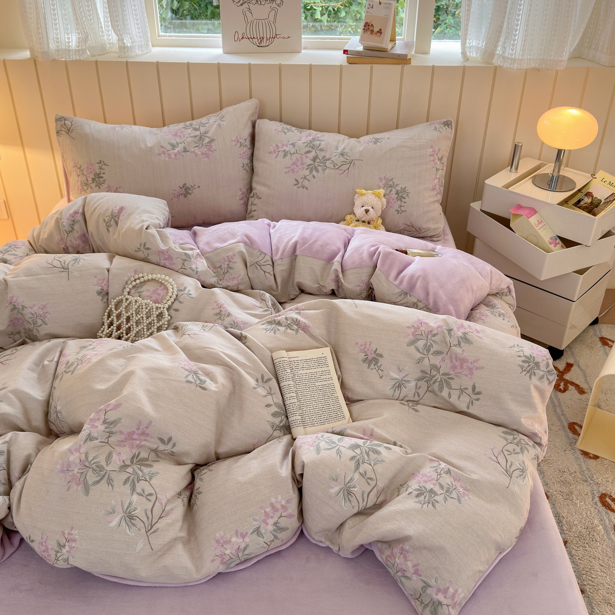 91家纺网 家纺一手货源 找家纺 Sweet dreams甜梦 2025新款棉加绒印花四件套 紫语