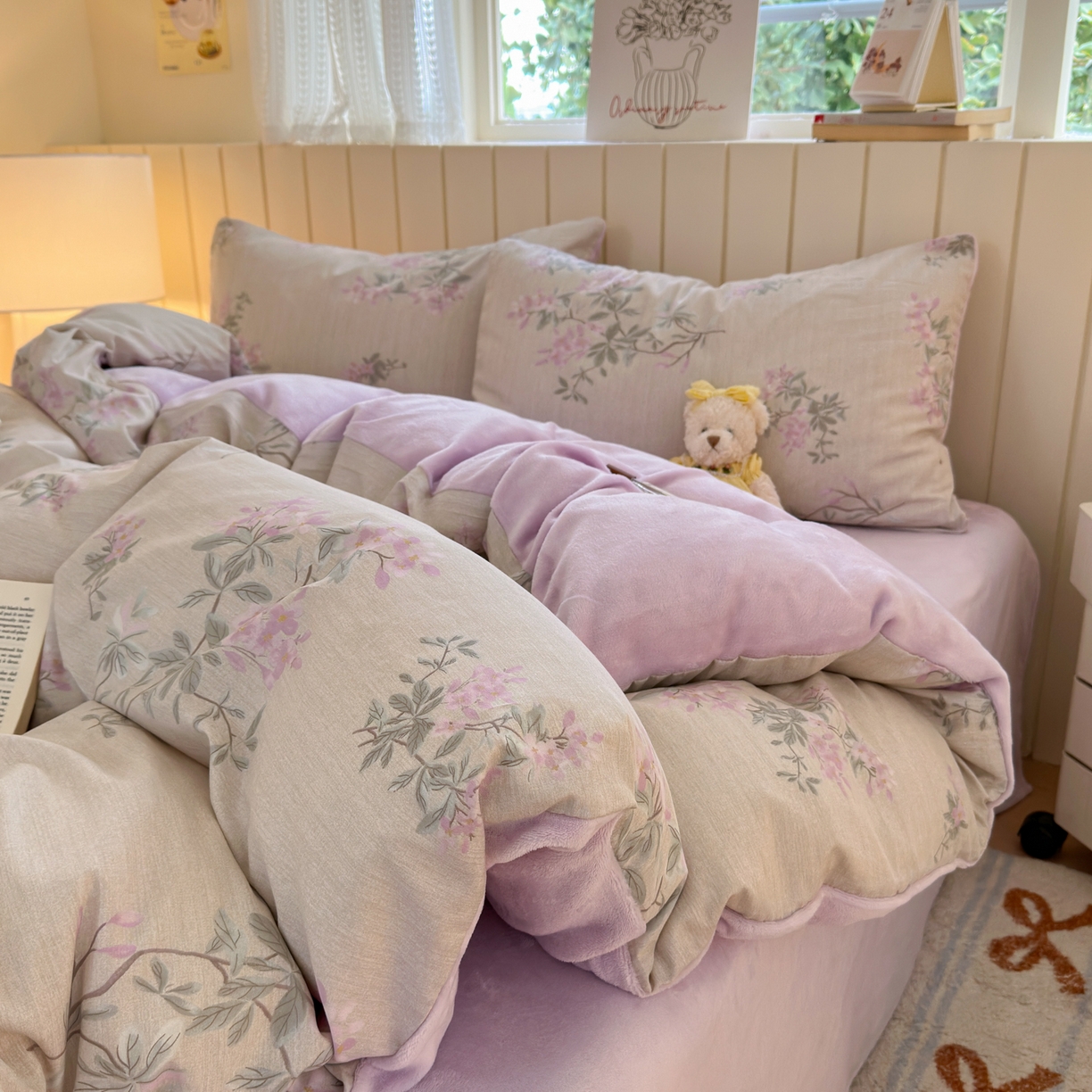 91家纺网 家纺一手货源 找家纺 Sweet dreams甜梦 2025新款棉加绒印花四件套 紫语