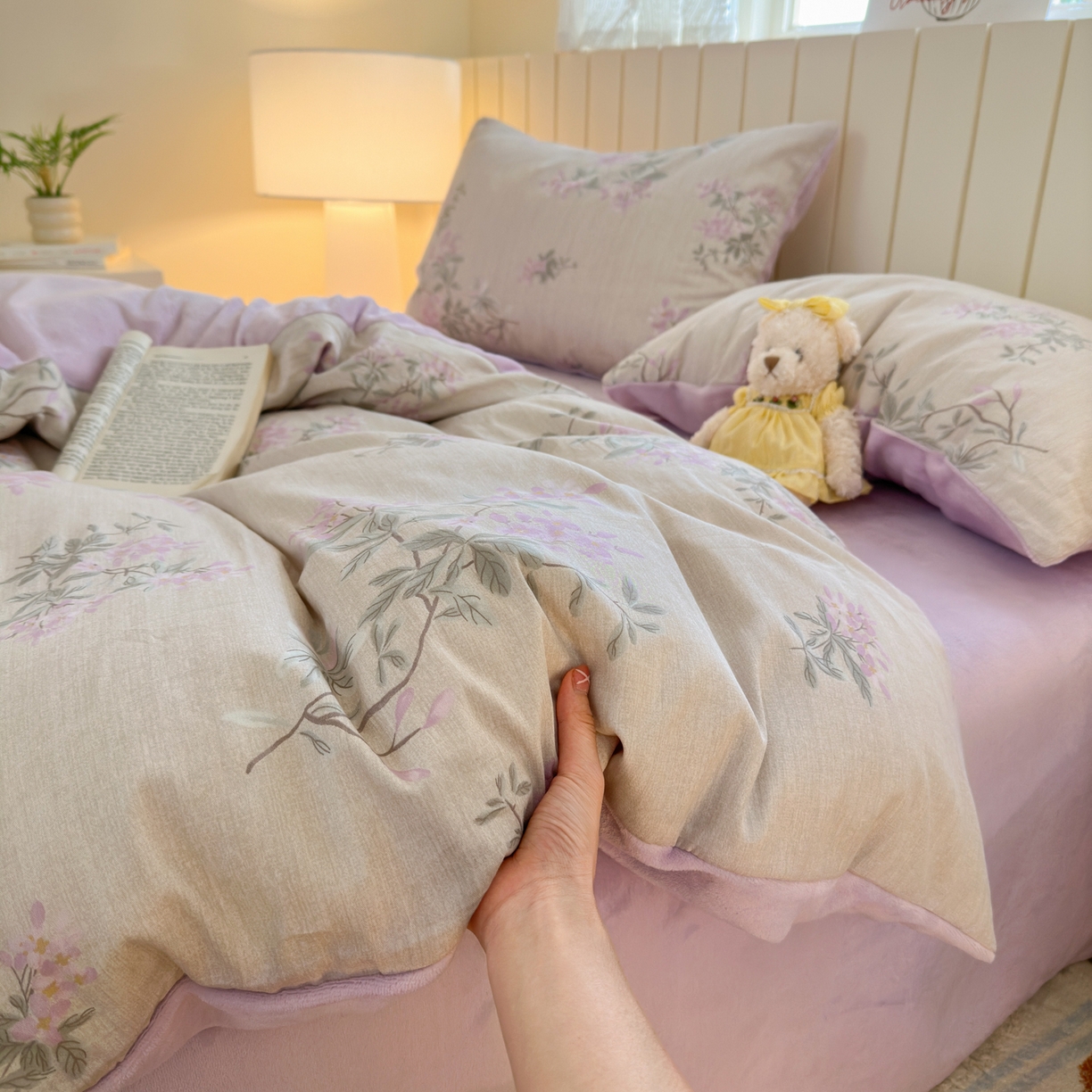 91家纺网 家纺一手货源 找家纺 Sweet dreams甜梦 2025新款棉加绒印花四件套 紫语